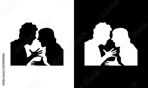 couple fighting silhouette vector illustration, couple arguing silhouette vector illustration, couple fighting silhouette vector illustration, 