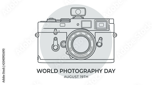 Tableau sur toile Minimalist outline illustration of a vintage rangefinder camera for World Photography Day