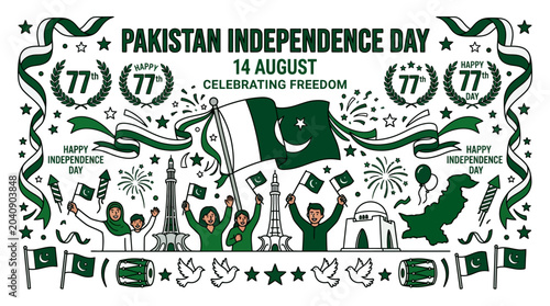 Foto Pakistan Independence Day 14 August Celebration Illustration.