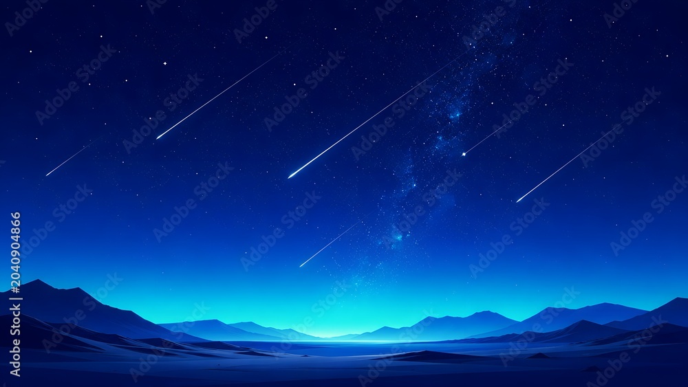 Fototapeta premium Blue Minimalist Meteor Shower and Milky Way Over Mountain Horizon
