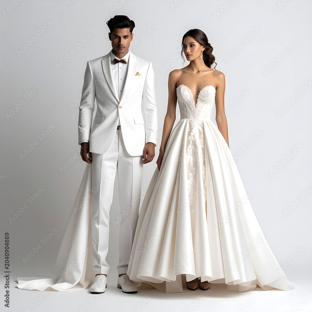 Naklejka premium Couple in formal attire posing together.