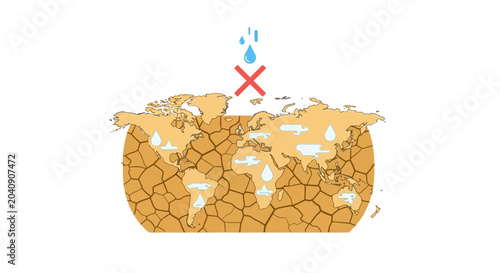 Bild auf Leinwand Drought world map, water scarcity, global warming concept, dry cracked earth