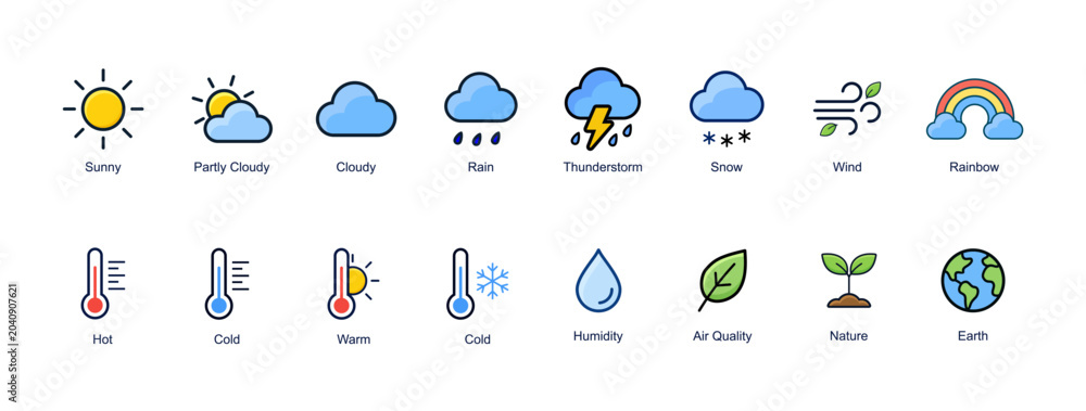 Fototapeta premium Weather and environment icons set logo vector illustration template. Simple design hand draw