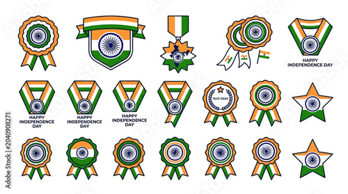 Bilde på lerret Set of Indian Independence Day commemorative badges and medals.