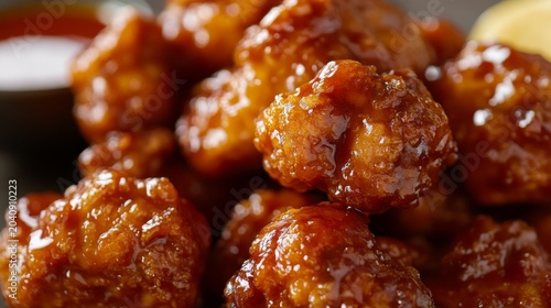 Deliciously Glazed Sweet and Sour Chicken Bites on a Serving Plate for Appetizing Delightful Meal