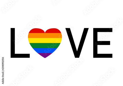 Palabra love escrita con un corazón con los colores de la bandera LGBTQ