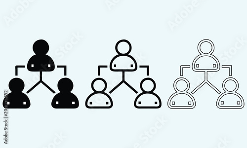 Schilderij op canvas Corporate organizational structure vector icon set with leader connected to empl