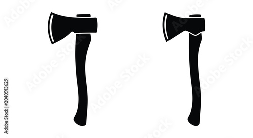 Tableau sur toile two axes shown in black silhouette on white background axe tool cutting logging