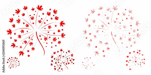 fireworks with maple leaves vector explosion celebration