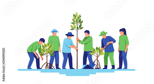 Canvastavla People Planting Trees, Environmental Conservation Effort, Sustainable Growth