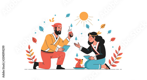 Photos Couple Offers Ritual to Nature Spirit with Dog and Autumn Leaves