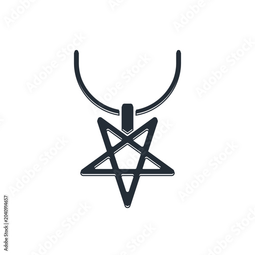 Black Pentagram on necklace icon isolated on white background. Magic occult star symbol. Vector