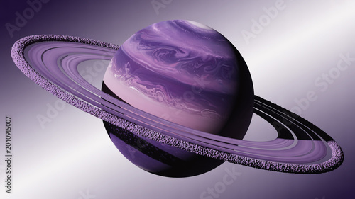 Swirling purple planet with textured rings against a gradient background