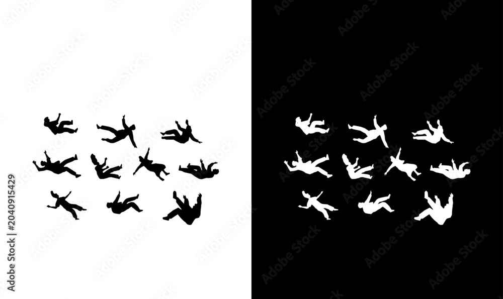 Fototapeta premium falling people silhouette set vector illustration, man falling silhouette vector illustration, falling man, falling, boy, man, man silhouette, vector, design, man logo, icon, symbol, illustration, 