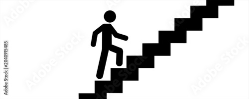 Stairs icon vector illustration, Up or down walkway ladder symbol sign, Man climbs the stairs, Climb Up Stair Sign Flat Icon Isolated, Walking up staircase or stairs sign in silhouette. warning sign.