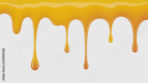 Thick golden honey cascading in glossy drips on a neutral background