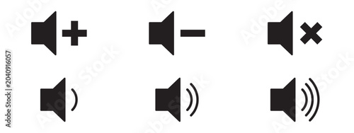 Schilderij op canvas Speaker Icon Set, Music Volume and Audio Control Symbols, Line Style Vector Icon
