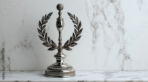 scepter. Scepter and laurel wreath on white marble, symbol of classical authority and elegance. event programs, museum guides, designed for cultural heritage projects and event programs.