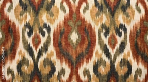 Abstract Ikat Seamless Pattern, Bohemian Textile Design with Tribal Ornament
