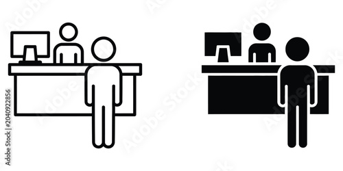 Reception desk icon set featuring customer service symbols, front office elements, hospitality signage, color editable graphics isolated on white background, vector illustration, vector, designs