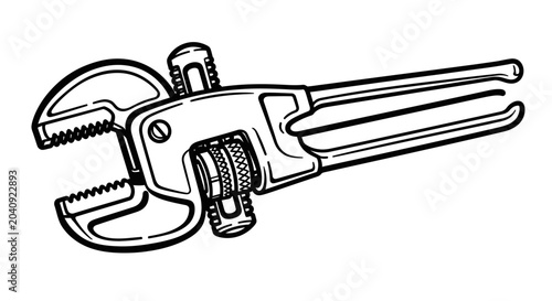 Vintage style pipe wrench illustration on white background