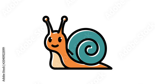 Cute cartoon snail with blue shell on white background