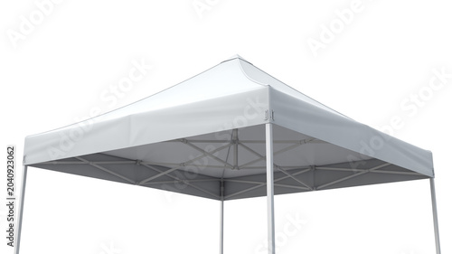 White pop-up canopy tent frame and fabric on white background