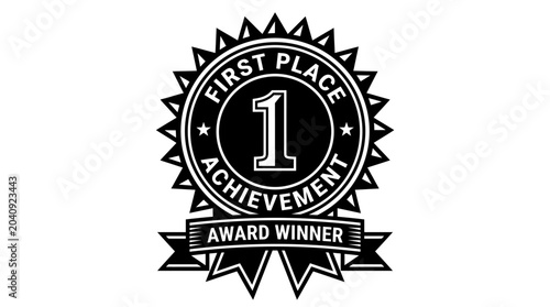 Fotografía First place achievement award winner badge.