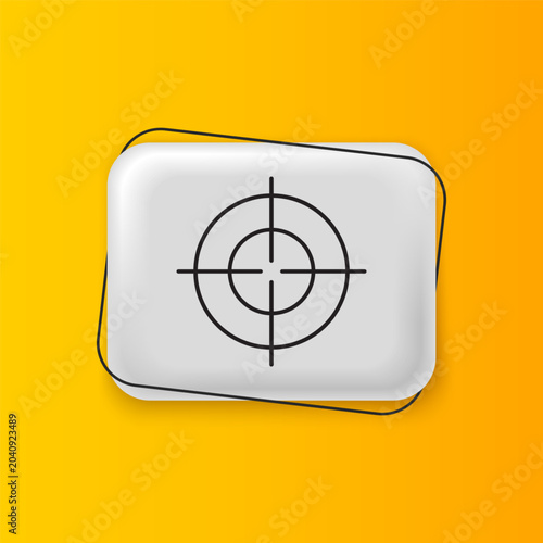 Black Target sport icon isolated on yellow background. Clean target with numbers for shooting range or shooting. Silver rectangle button. Vector