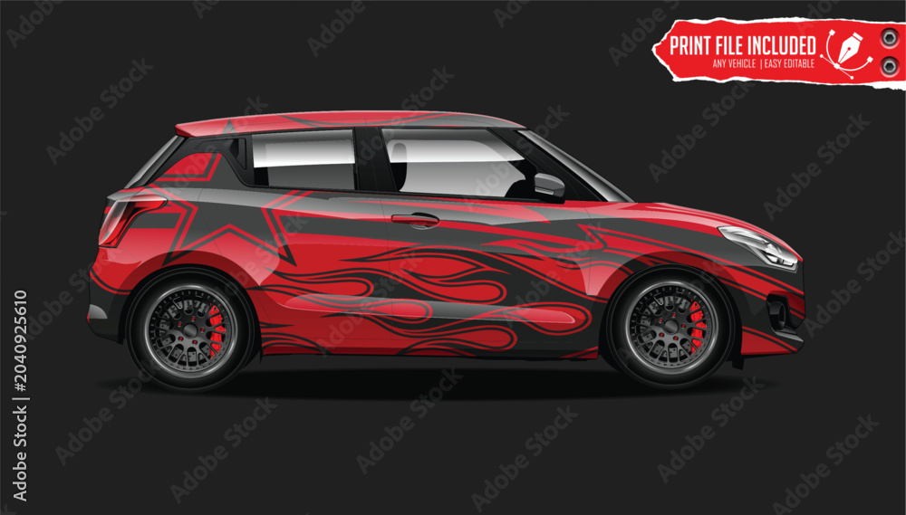 Fototapeta premium Stylish Red Car with Flame Design
