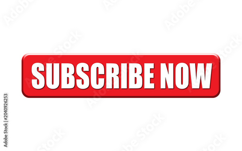 Red subscribe now button with white text isolated on white background, YouTube channel subscription and notification icon