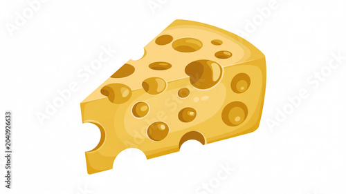 A delicious wedge of Swiss cheese with many holes isolated on a white background