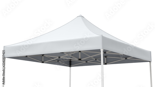 A white pop-up canopy tent frame and roof against a white background