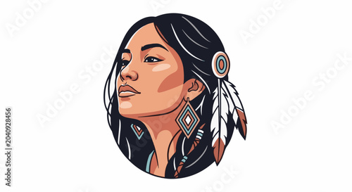 A striking portrait of a woman with flowing dark hair and traditional adornments
