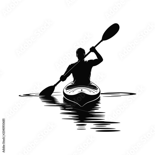 Person kayaking on water surface icon vector silhouette illustration.