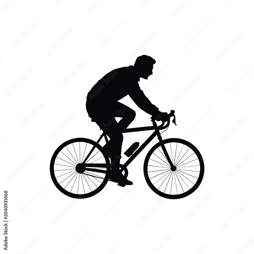 Obraz premium Silhouette of man riding road bicycle isolated on white background.
