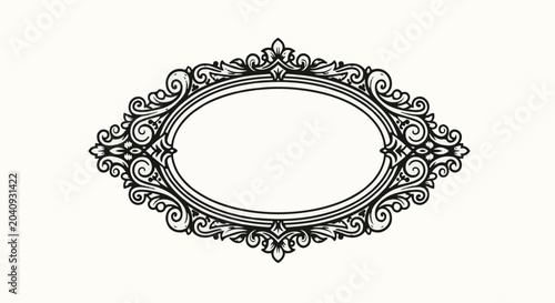 Ornate oval frame with scrolling filigree and leafy accents on a plain background