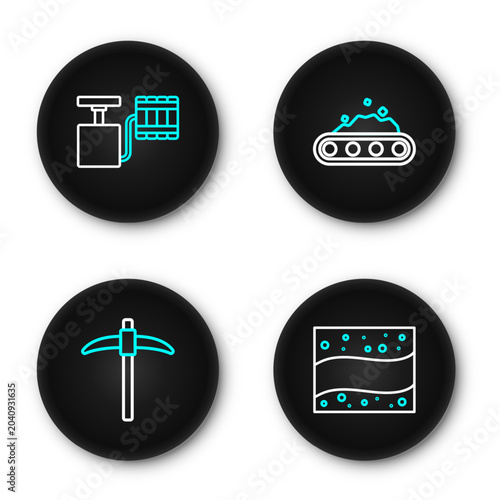 фотографія Set line Gold mine, Pickaxe, Conveyor belt carrying coal and Handle detonator icon