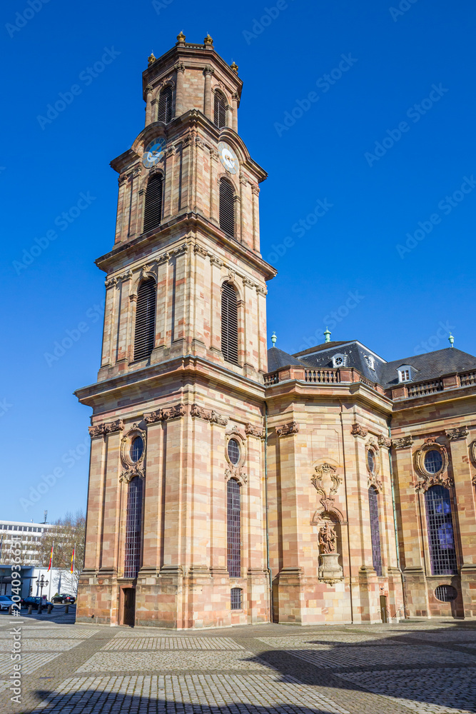 Fototapeta premium Facade and tower of the Ludwigskirche church in Saarbrucken