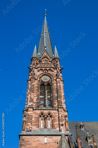 Tower of the historic Johanneskirche church in Saarbrucken
