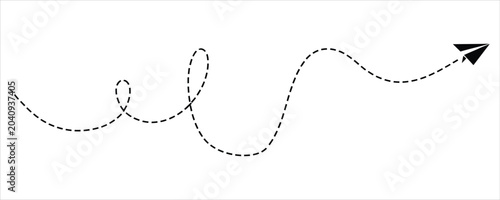 Paper Airplane with Dotted Flight Path Line Silhouette Decorative Element Isolated on White Background in image_43873e.png