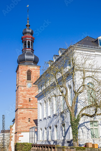 Church tower and historic castle in Saarbrucken