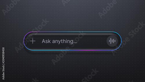 Quadro su tela Artificial intelligence search bar with voice recognition icon on dark background