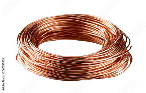 Coiled Copper Wire on a White Background