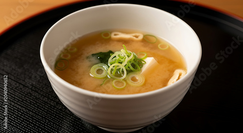 A delicious bowl of miso soup with tofu and green onions