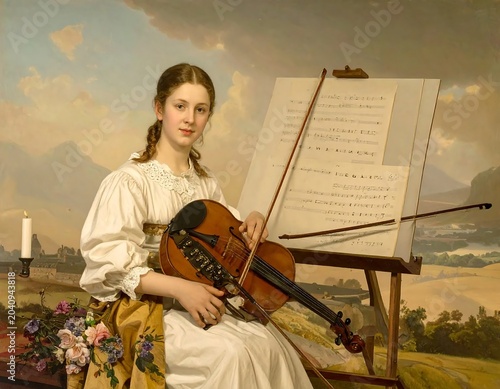 Woman playing acoustic guitar outdoors at sunset.