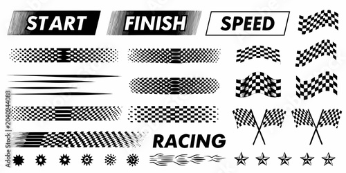 Cuadro en lienzo racing banners and flags vector illustration start