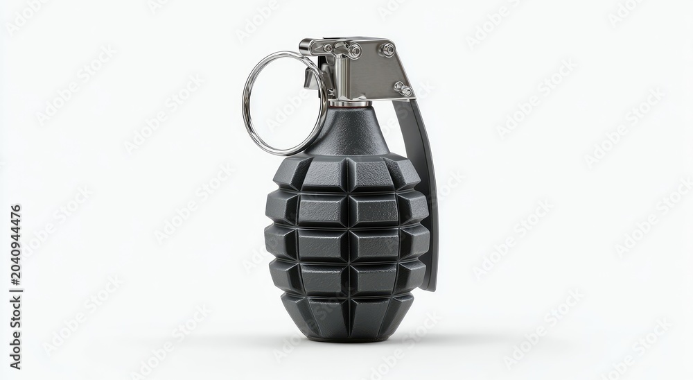 Naklejka premium A dark grey, textured explosive device with a metal lever and ring