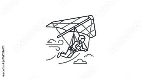 Tableau sur toile Pilot flying a hang glider minimalist line art icon.