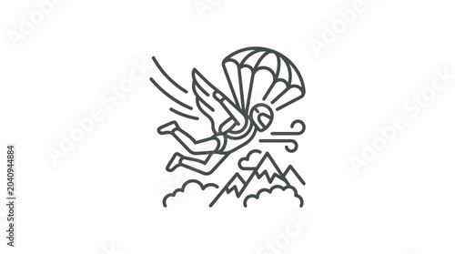 Canvas-taulu Skydiver with parachute descending over mountains icon.